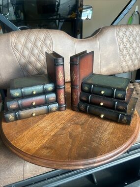 Home Interiors Faux Book Drawer Set bookends  Black and Brown with Gold Accents